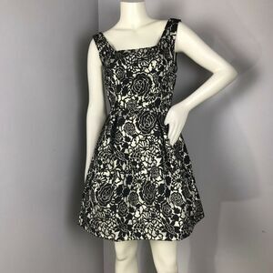 Birdcage Gold Black Fit & Flare Cocktail Dress Womens S Floral Pleated